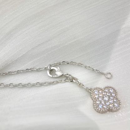 [⭐Lioran]CLOVER 5 MOTIFS SILVER DIAMONDS NECKLACE
