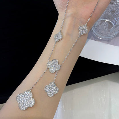 [⭐Lioran]CLOVER 5 MOTIFS SILVER DIAMONDS NECKLACE