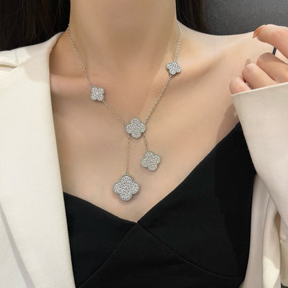 [⭐Lioran]CLOVER 5 MOTIFS SILVER DIAMONDS NECKLACE