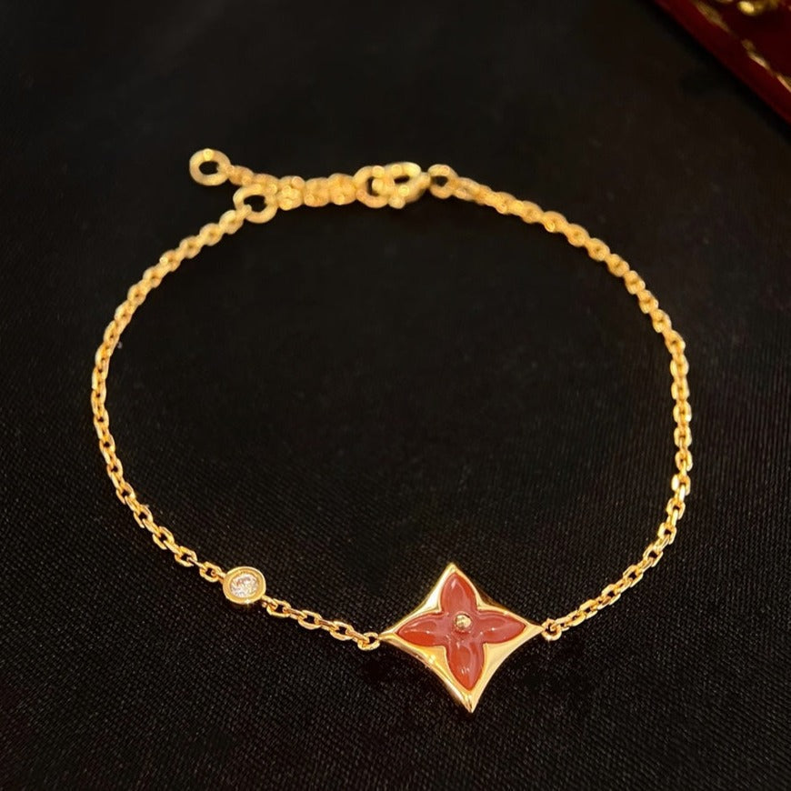 [⭐Lioran]COLOR STAR CARNELIAN PINK GOLD DIAMOND BRACELET