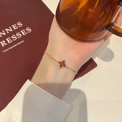 [⭐Lioran]COLOR STAR CARNELIAN PINK GOLD DIAMOND BRACELET