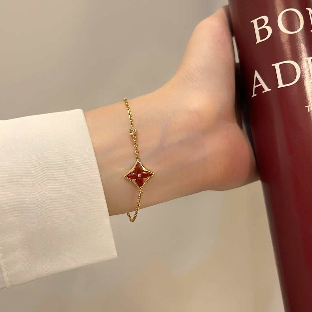 [⭐Lioran]COLOR STAR CARNELIAN PINK GOLD DIAMOND BRACELET