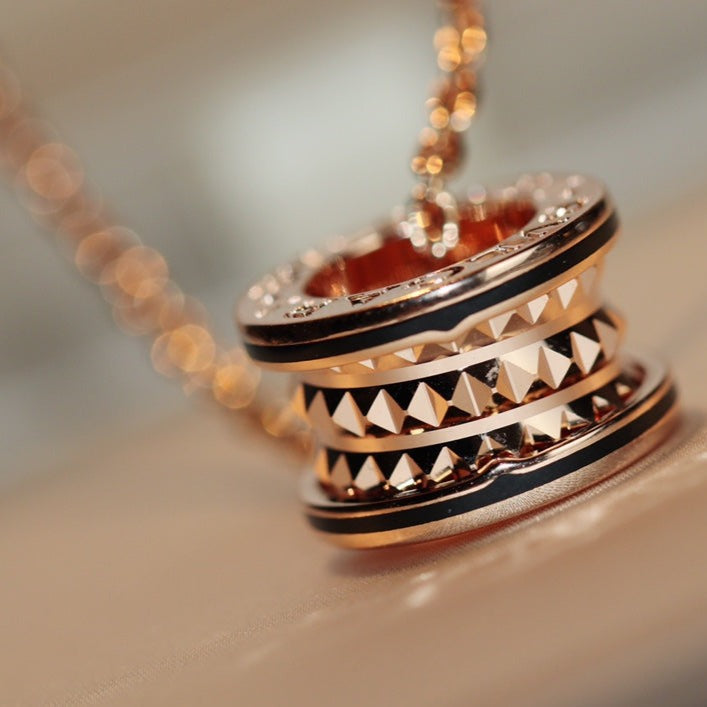 [⭐Lioran]ZERO 1 ROCK PEDANT PINK GOLD BLACK NECKLACE