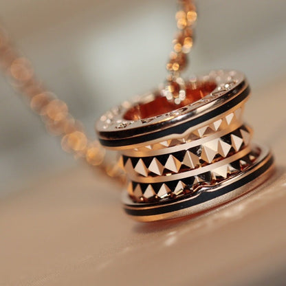 [⭐Lioran]ZERO 1 ROCK PEDANT PINK GOLD BLACK NECKLACE