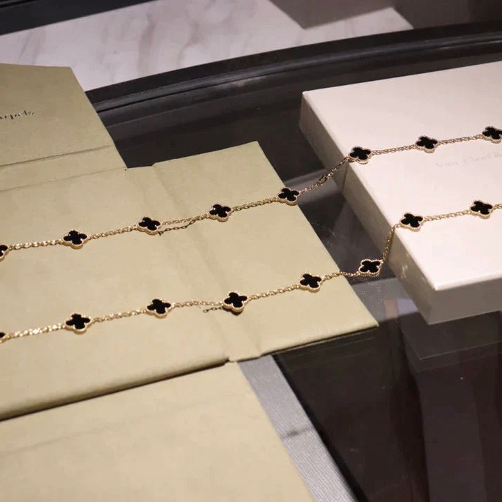 [⭐Lioran]CLOVER 20 MOTIFS ONYX NECKLACE