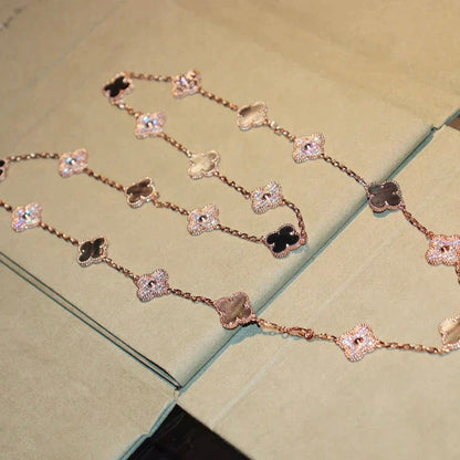 [⭐Lioran]CLOVER 20 MOTIFS DARK MOP DIAMOND  NECKLACE