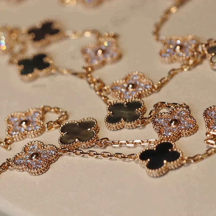 [⭐Lioran]CLOVER 20 MOTIFS DARK MOP DIAMOND  NECKLACE