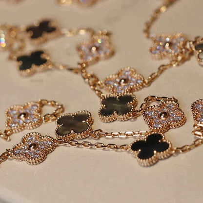 [⭐Lioran]CLOVER 20 MOTIFS DARK MOP DIAMOND  NECKLACE