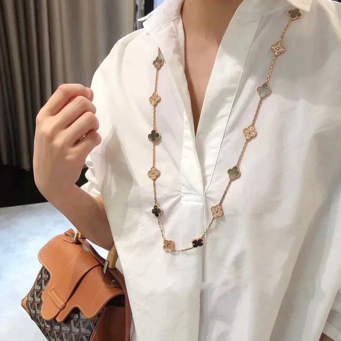 [⭐Lioran]CLOVER 20 MOTIFS DARK MOP DIAMOND  NECKLACE