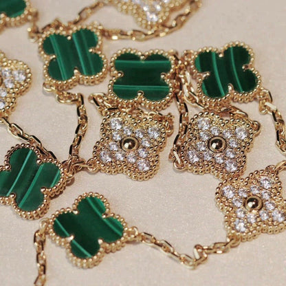[⭐Lioran]CLOVER 20 MOTIFS MALACHITE DIAMOND NECKLACE