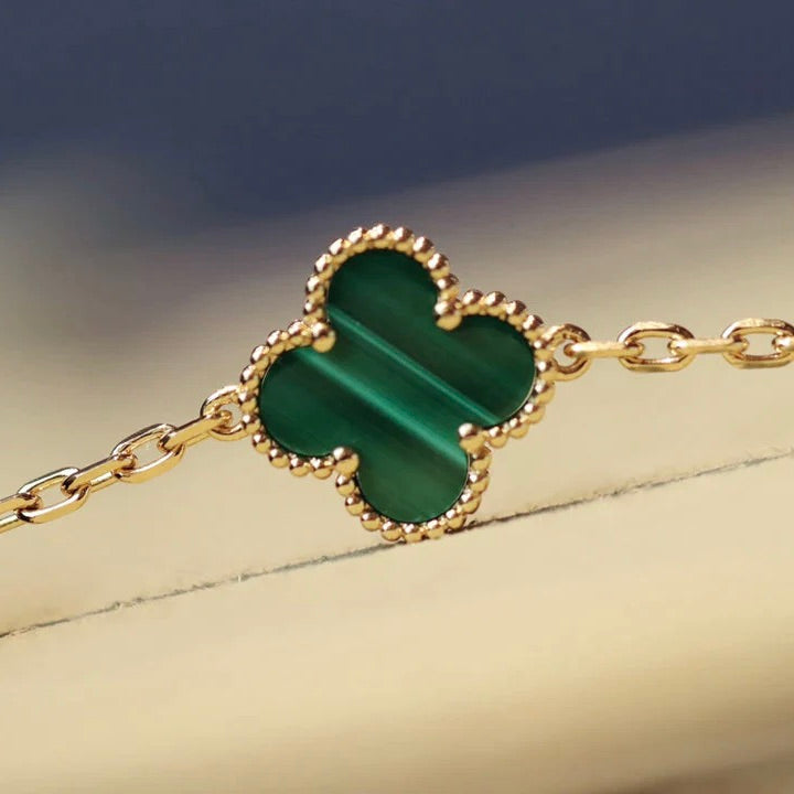 [⭐Lioran]CLOVER 20 MOTIFS MALACHITE DIAMOND NECKLACE