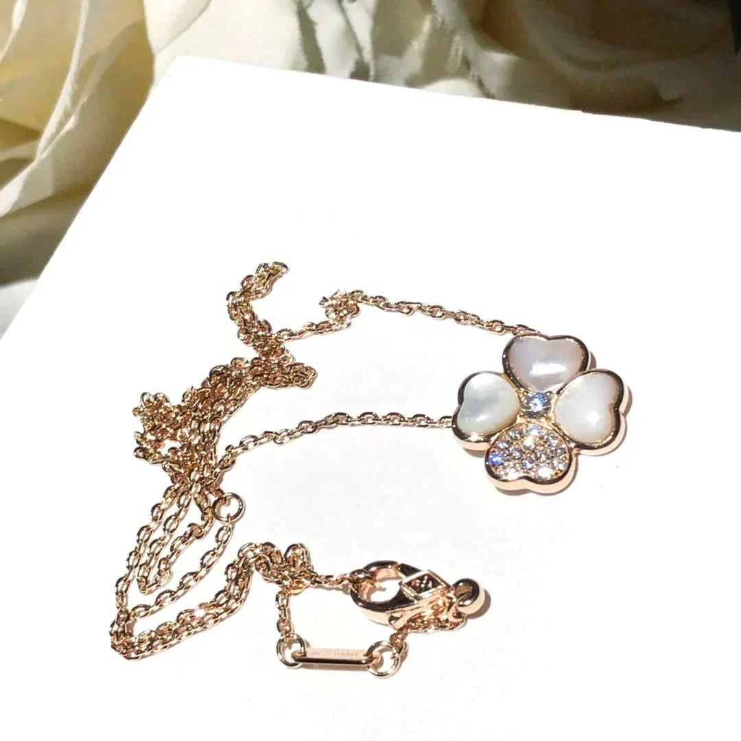 [⭐Lioran]CLOVER MOP DIAMOND ROSE GOLD NECKLACE
