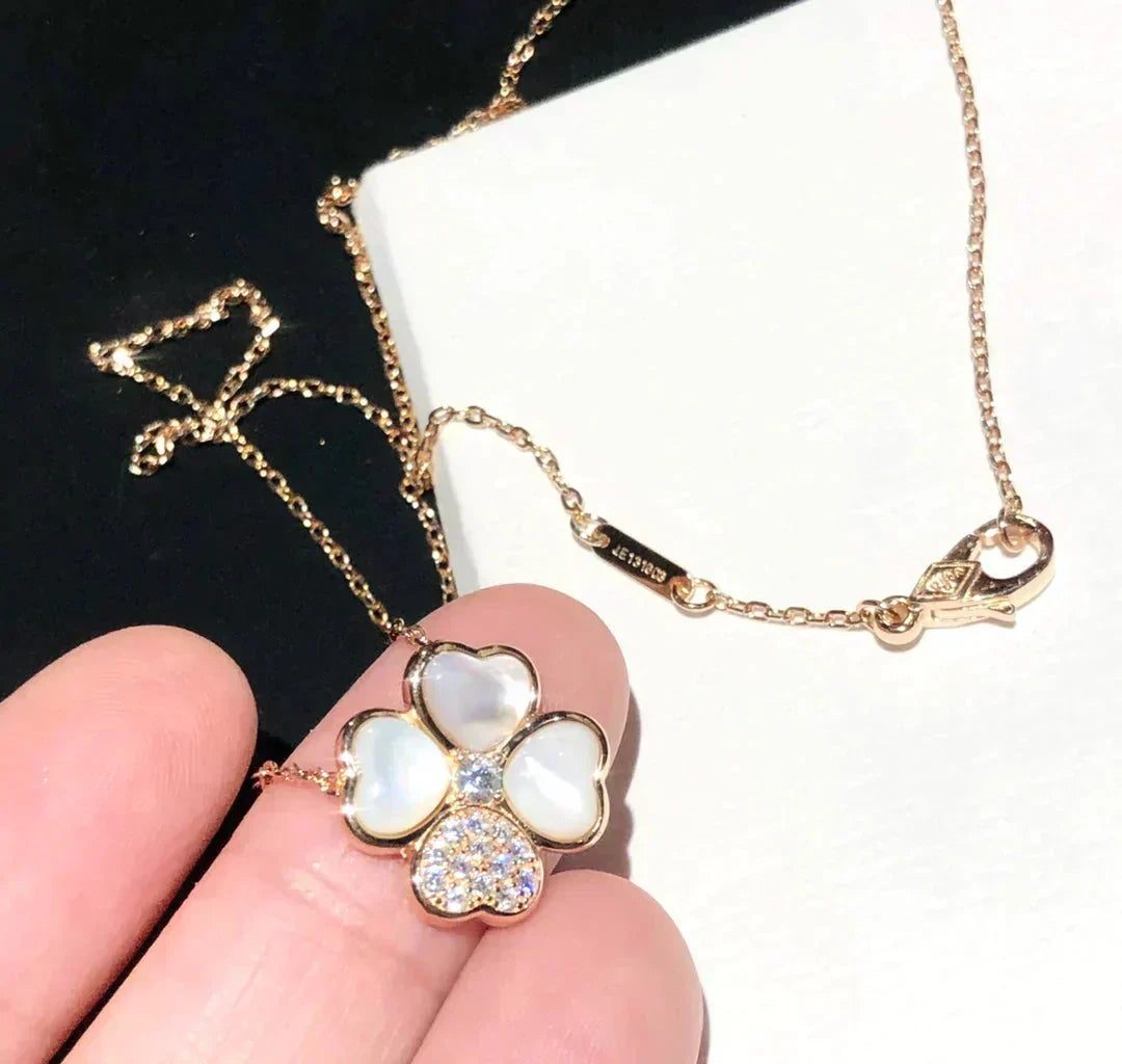 [⭐Lioran]CLOVER MOP DIAMOND ROSE GOLD NECKLACE