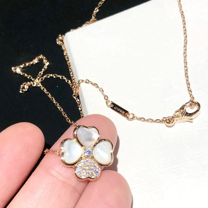 [⭐Lioran]CLOVER MOP DIAMOND ROSE GOLD NECKLACE