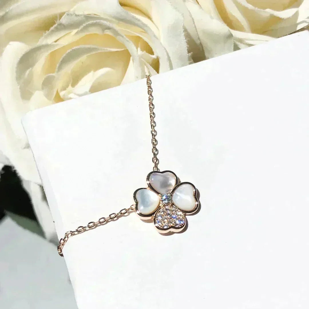 [⭐Lioran]CLOVER MOP DIAMOND ROSE GOLD NECKLACE