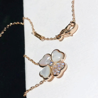 [⭐Lioran]CLOVER MOP DIAMOND ROSE GOLD NECKLACE