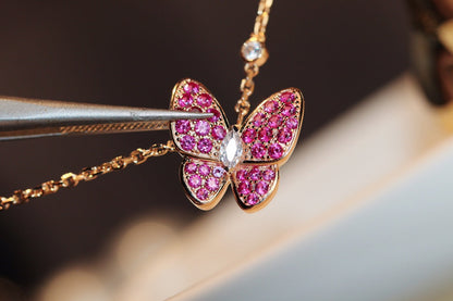 [⭐Lioran]BUTTERFLY RED DIAMOND ROSE GOLD NECKLACE
