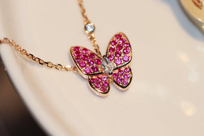 [⭐Lioran]BUTTERFLY RED DIAMOND ROSE GOLD NECKLACE