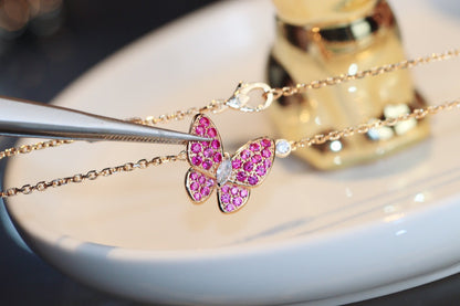 [⭐Lioran]BUTTERFLY RED DIAMOND ROSE GOLD NECKLACE