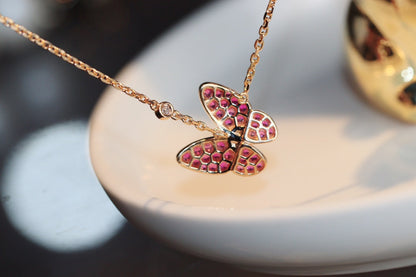 [⭐Lioran]BUTTERFLY RED DIAMOND ROSE GOLD NECKLACE