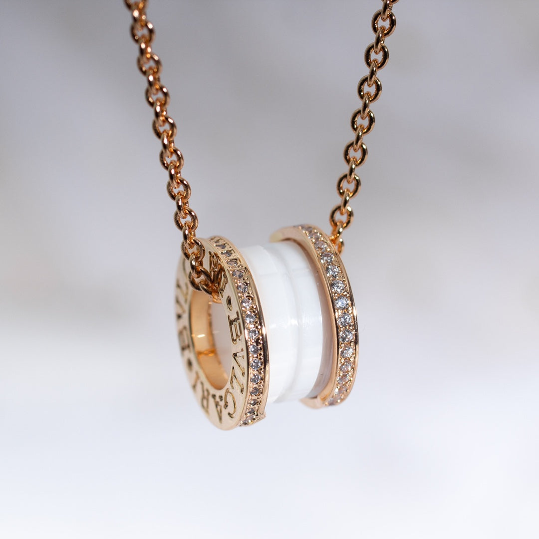 [⭐Lioran]ZERO 1 WHITE CERAMIC PINK GOLD DIAMOND NECKLACE