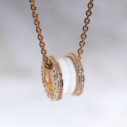 [⭐Lioran]ZERO 1 WHITE CERAMIC PINK GOLD DIAMOND NECKLACE