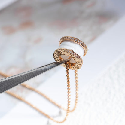 [⭐Lioran]ZERO 1 WHITE CERAMIC PINK GOLD DIAMOND NECKLACE