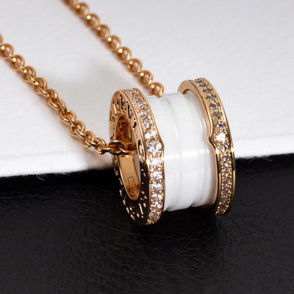 [⭐Lioran]ZERO 1 WHITE CERAMIC PINK GOLD DIAMOND NECKLACE