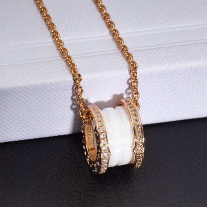 [⭐Lioran]ZERO 1 WHITE CERAMIC PINK GOLD DIAMOND NECKLACE