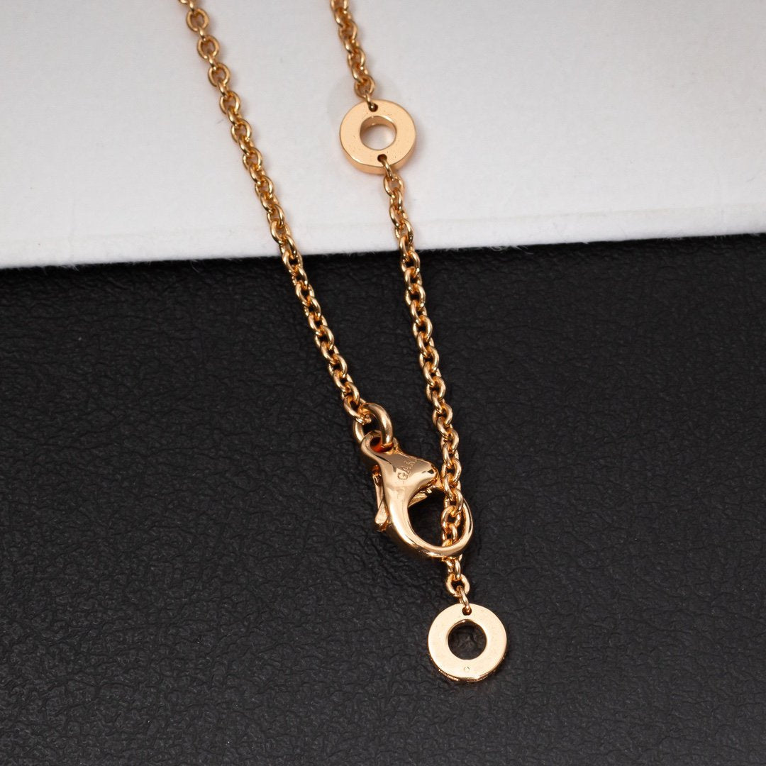 [⭐Lioran]ZERO 1 WHITE CERAMIC PINK GOLD DIAMOND NECKLACE