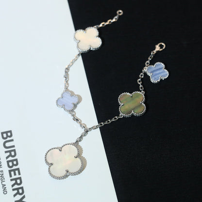 [⭐Lioran]CLOVER BRACELET 5 MOTIFS MOP CHALCEDONY SILVER