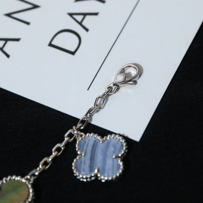 [⭐Lioran]CLOVER BRACELET 5 MOTIFS MOP CHALCEDONY SILVER