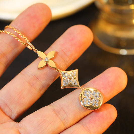 [⭐Lioran]STAR AND SUN DIAMOND PINK GOLD NECKLACE