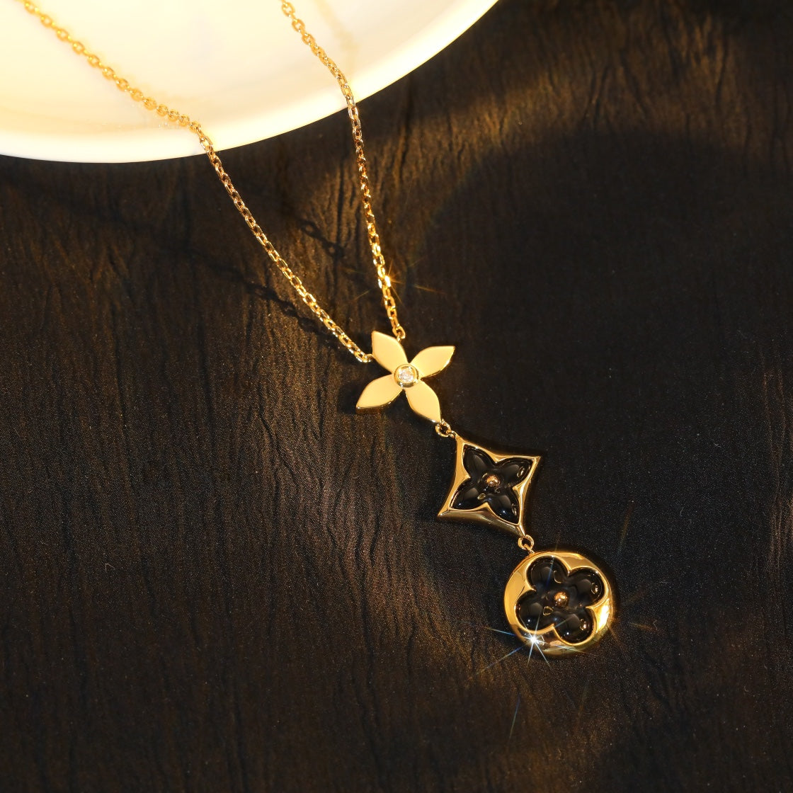 [⭐Lioran]STAR AND SUN ONYX PINK GOLD NECKLACE