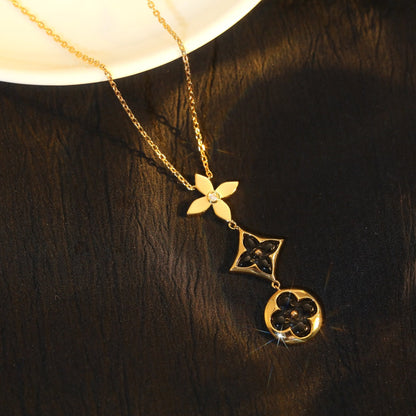 [⭐Lioran]STAR AND SUN ONYX PINK GOLD NECKLACE