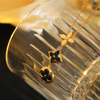 [⭐Lioran]STAR AND SUN ONYX PINK GOLD NECKLACE