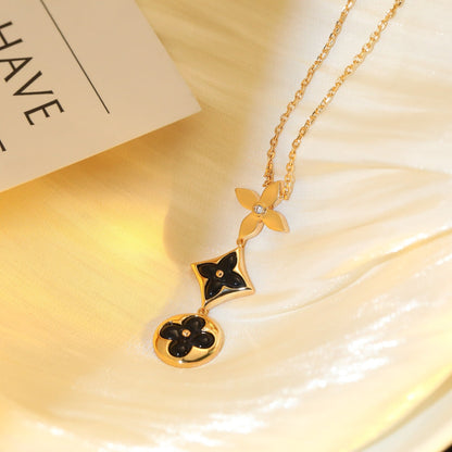 [⭐Lioran]STAR AND SUN ONYX PINK GOLD NECKLACE