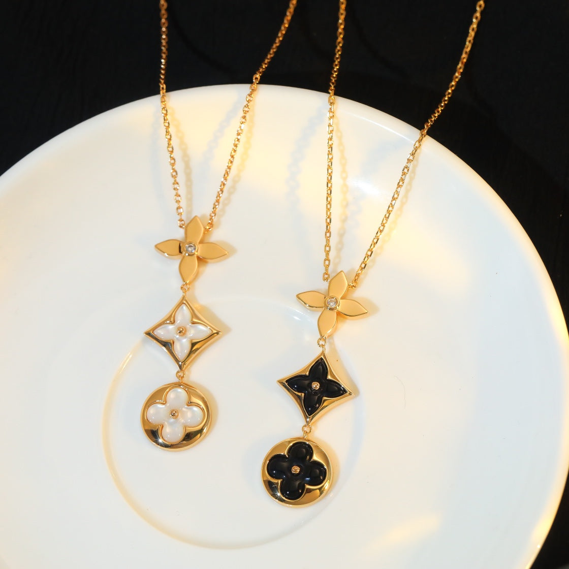 [⭐Lioran]STAR AND SUN ONYX PINK GOLD NECKLACE