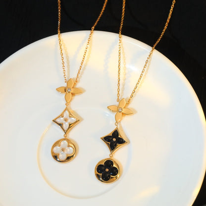 [⭐Lioran]STAR AND SUN ONYX PINK GOLD NECKLACE