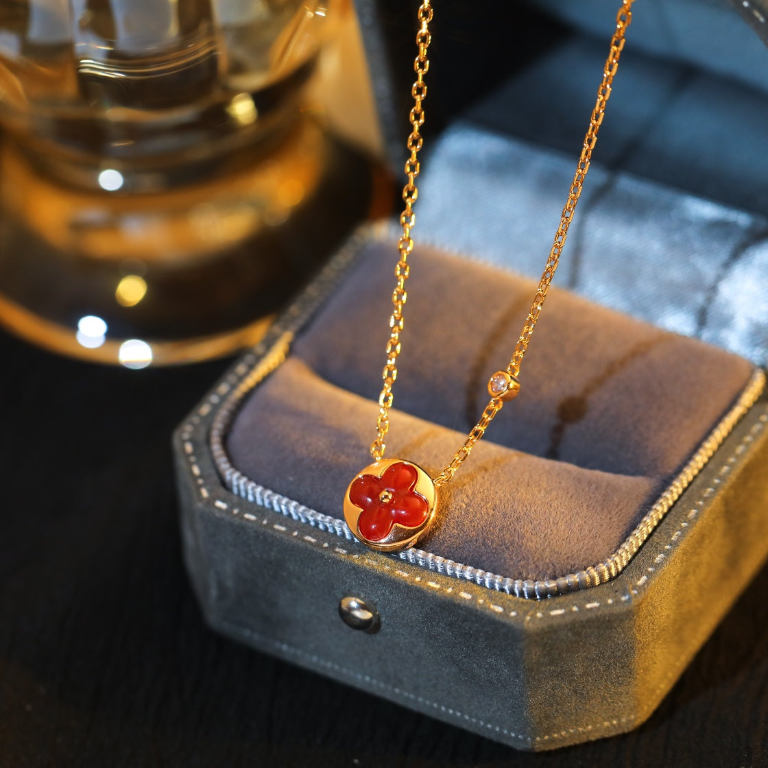 [⭐Lioran]SUN PEDANT PINK GOLD 1 DIAMOND NECKLACE