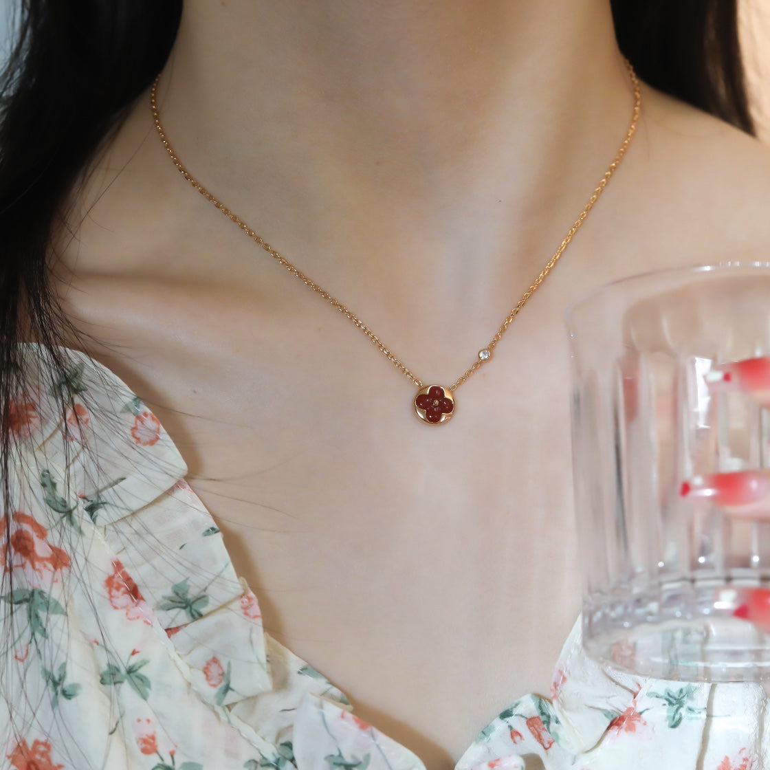 [⭐Lioran]SUN PEDANT PINK GOLD 1 DIAMOND NECKLACE