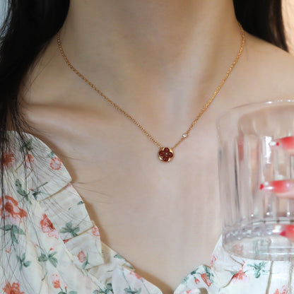 [⭐Lioran]SUN PEDANT PINK GOLD 1 DIAMOND NECKLACE