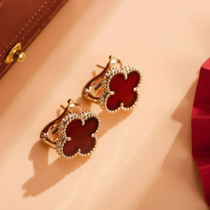 [⭐Lioran]CLOVER MEDIUM 1 MOTIFS CARNELIAN  EARRINGS