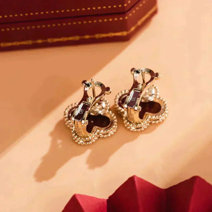 [⭐Lioran]CLOVER MEDIUM 1 MOTIFS CARNELIAN  EARRINGS