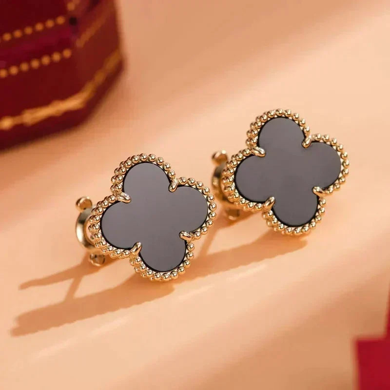 [⭐Lioran]CLOVER MEDIUM 1 MOTIFS  ONYX STUD EARRINGS