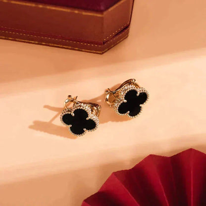 [⭐Lioran]CLOVER MEDIUM 1 MOTIFS  ONYX STUD EARRINGS