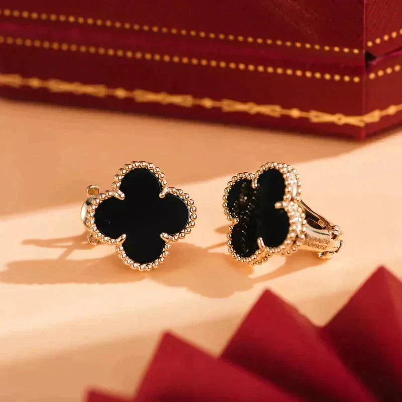 [⭐Lioran]CLOVER MEDIUM 1 MOTIFS  ONYX STUD EARRINGS