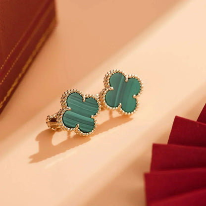 [⭐Lioran]CLOVER MEDIUM 1 MOTIFS MALACHITE  EARRINGS