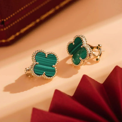 [⭐Lioran]CLOVER MEDIUM 1 MOTIFS MALACHITE  EARRINGS