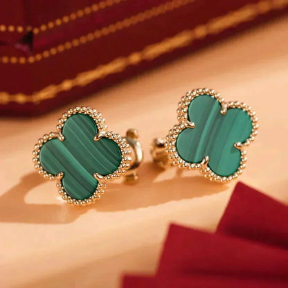 [⭐Lioran]CLOVER MEDIUM 1 MOTIFS MALACHITE  EARRINGS